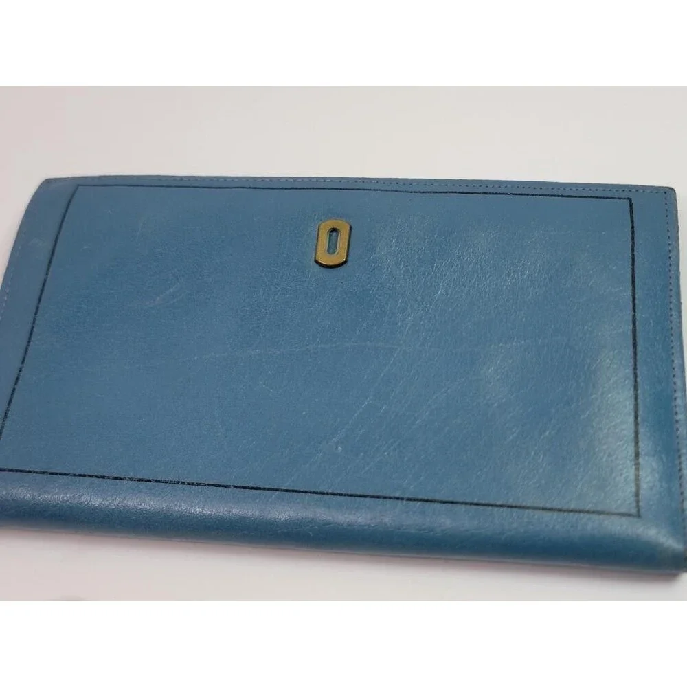 Prince Gardner Vintage Blue Leather Checkbook Wallet Passport Holder Cowhide